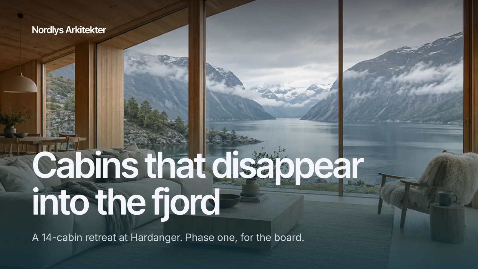 Presentation cover: cabins by a fjord